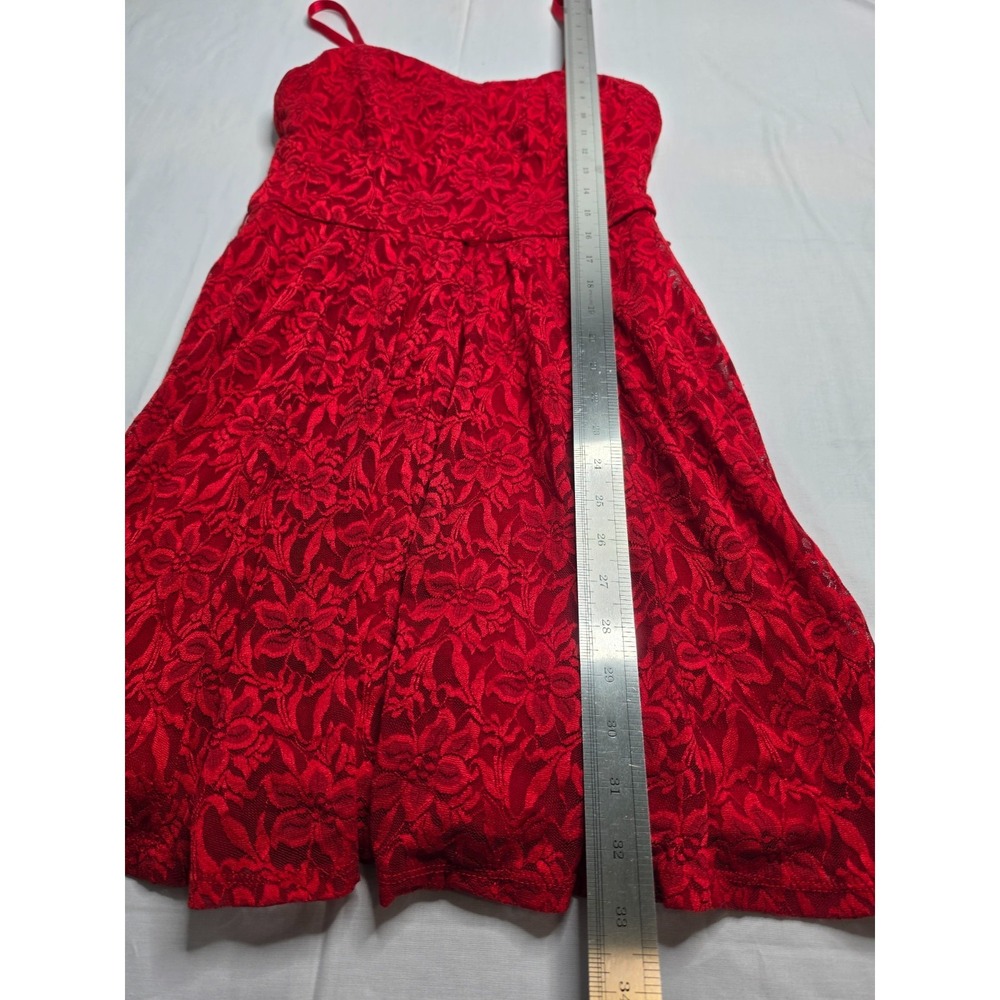 Lily Rose Fit & Flare Dress Women's M Red Floral Sweetheart Neck Spaghetti Strap - Picture 4 of 7